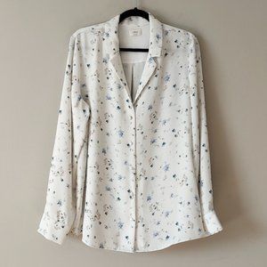 Aritzia Wilfred Blouse Button Up V-neck Notched Collar Light Birch Dusky Large